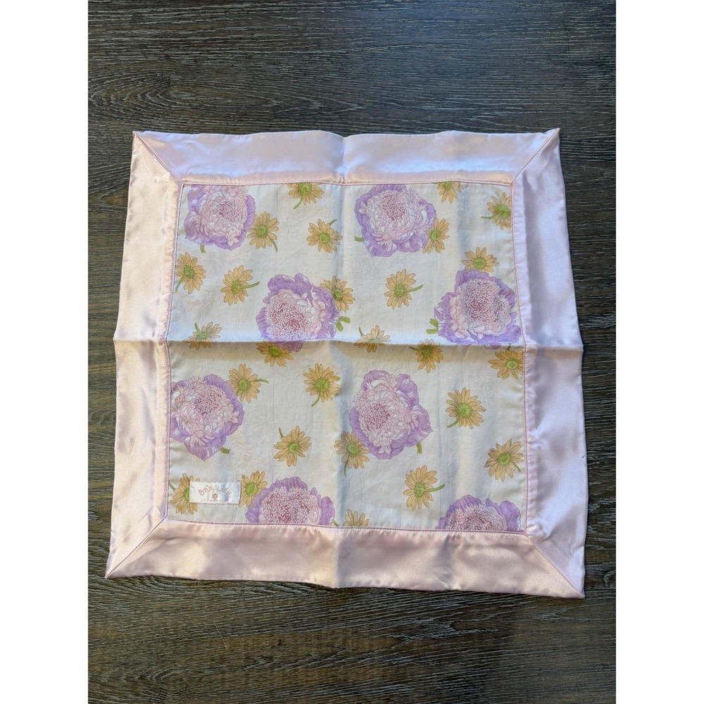 Baby Lulu LA Pink White Floral Security Blanket with satin edge 18" sq NWOT Rare